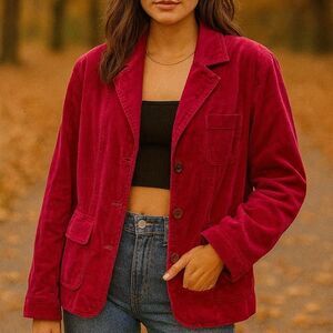 Vintage 90s 1990s Y2K 2000 red maroon cord corduroy blazer jacket medium cherry